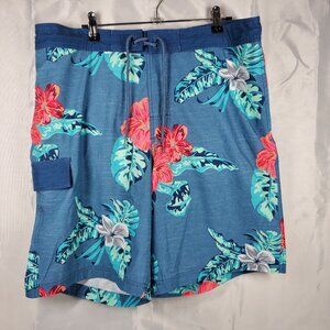 George Board Shorts Hawaiian Tropical Blue Pink Green 3 Pockets Men Sz M (36/38)